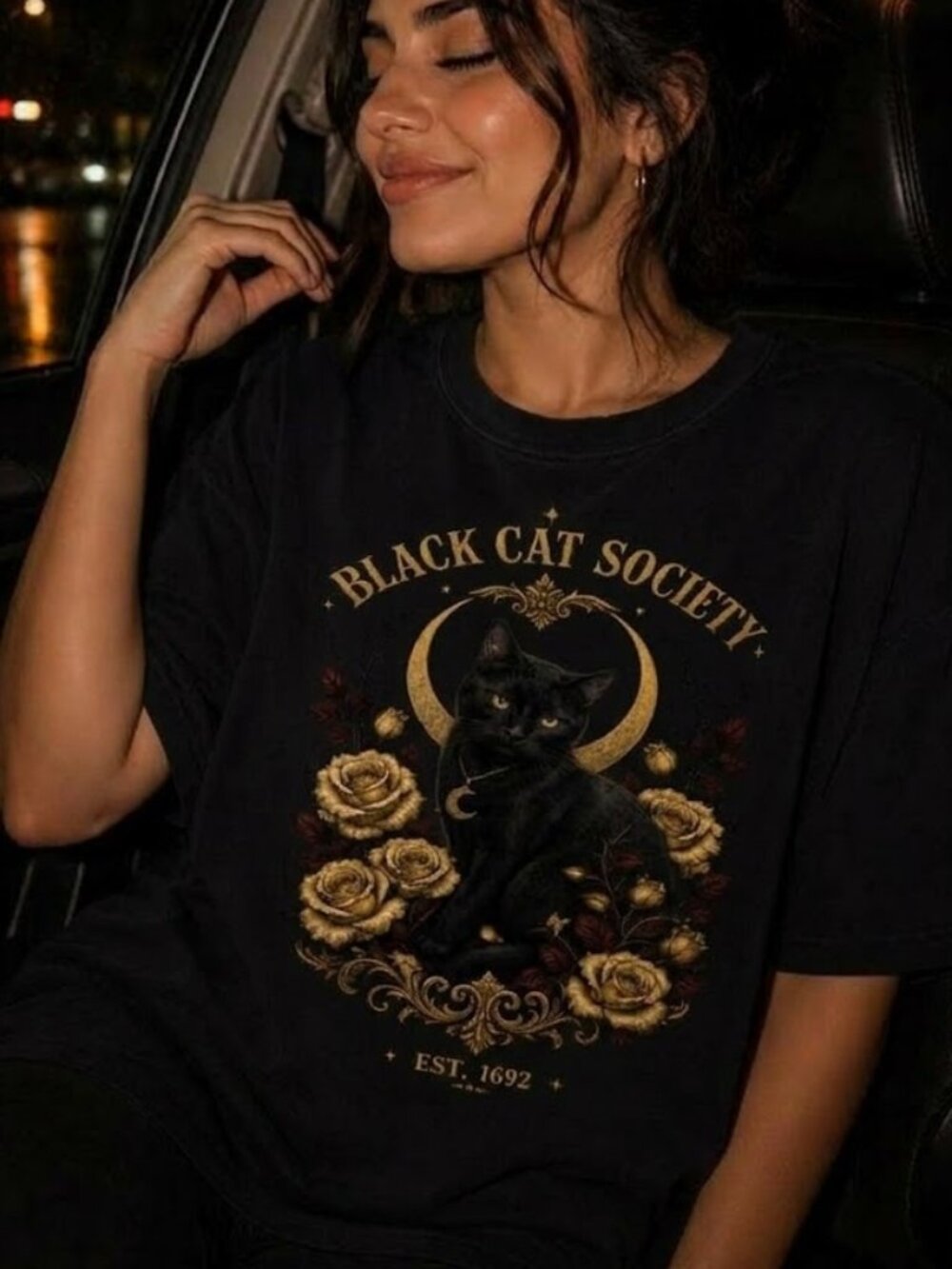 Black Cat Society Gothic Floral Witchy Tee